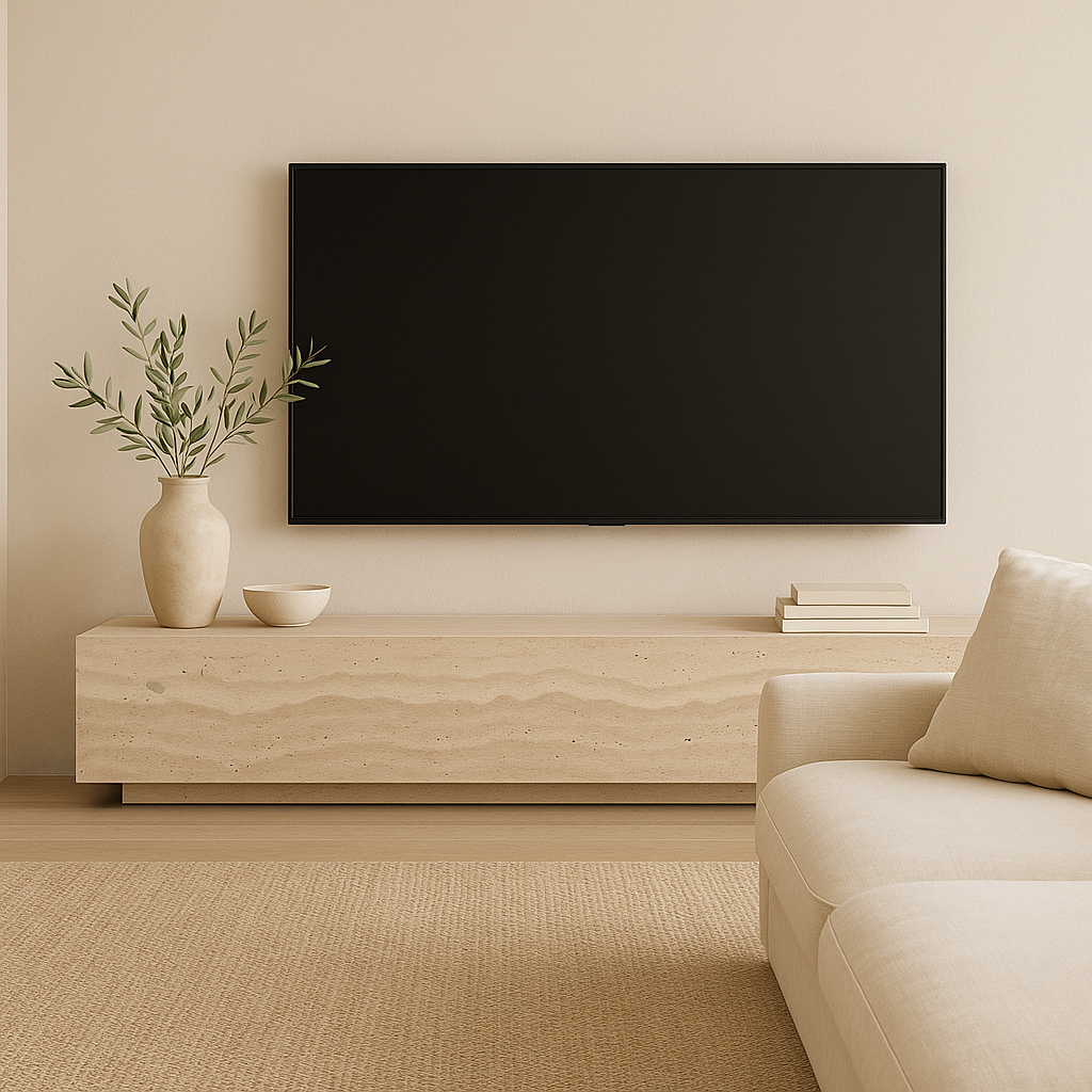 Block TV Console Table - Travertine