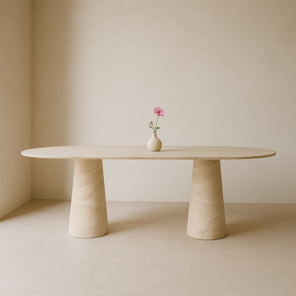 Cone Elegance Ovale Dining Table - Travertine
