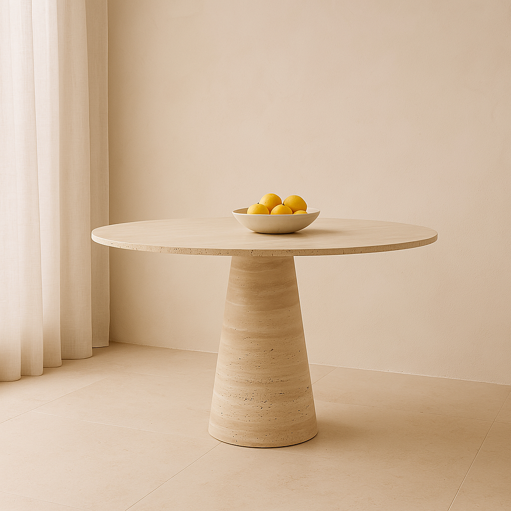 Cone Elegance Round Dining Table - Travertine
